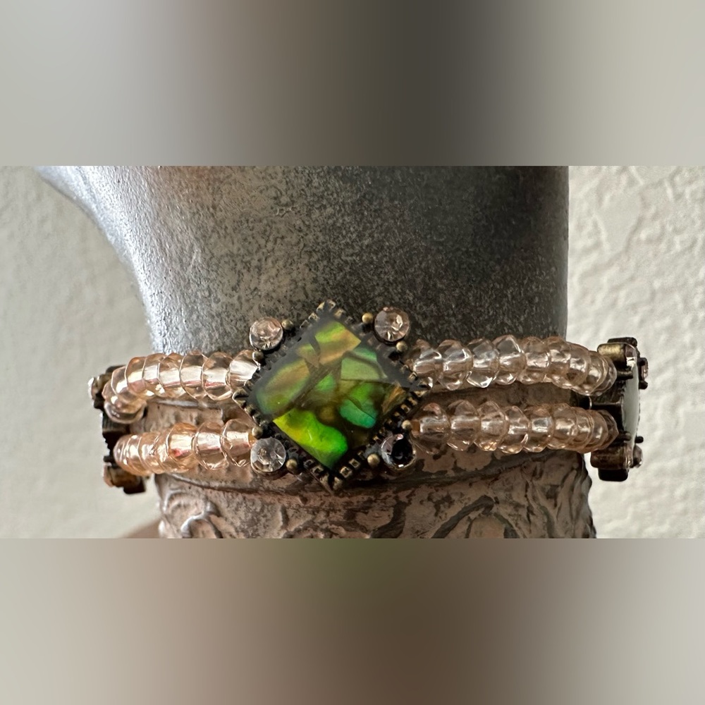 Cute one of a kind Crystal & Stone beaded double stranded stretchy Bracelet.